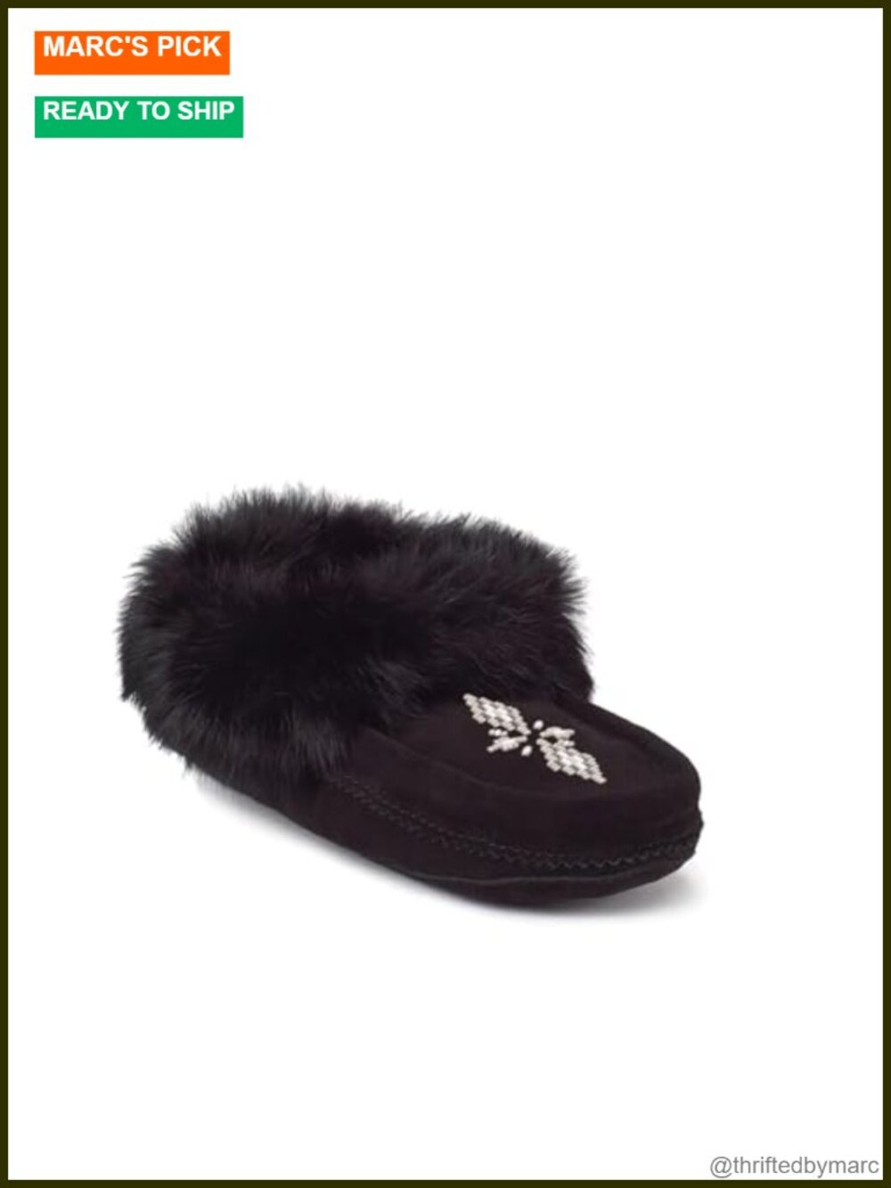 Women's Suede Indoor Slippers Fleece Lined Rabbit Fur Trim Mocc